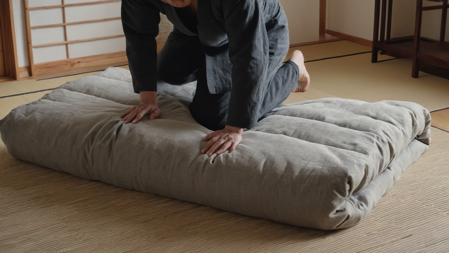 乾いた寝具を戻す