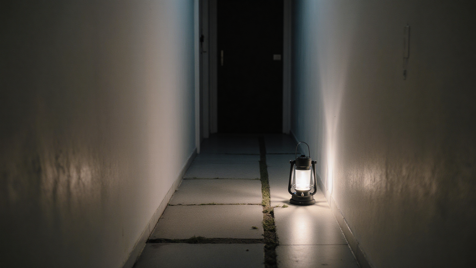 一室に集めた乾電池式照明と避難用品