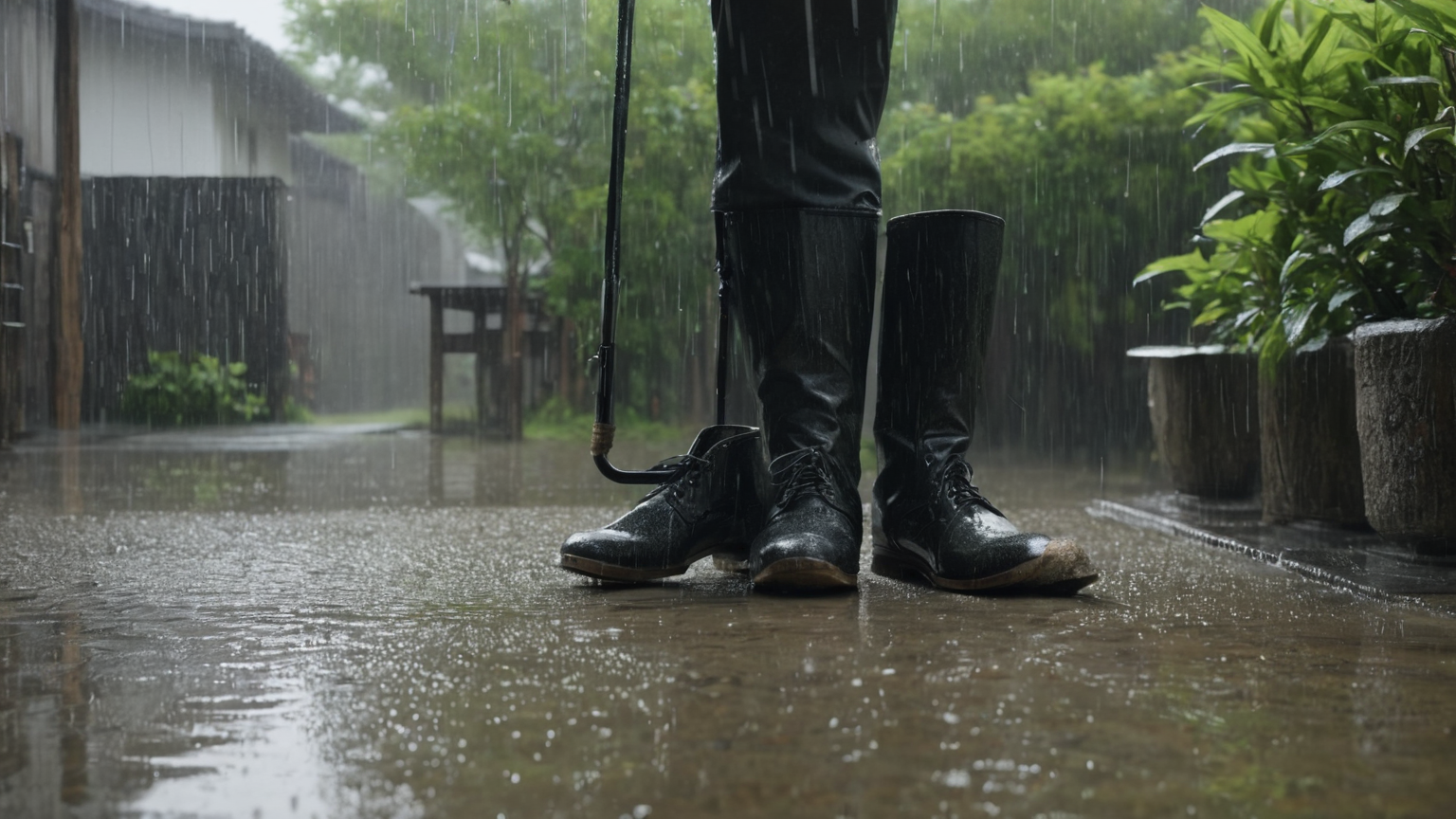 雨の日の玄関で靴を乾かす配置
