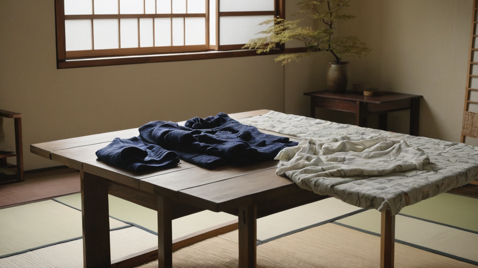 乾いた服を小さな部屋で片づける